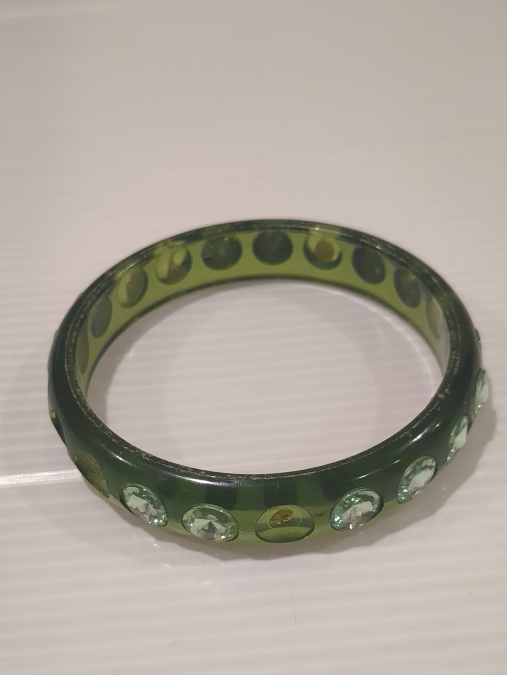 Green Crystal-Embellished Resin Bangle Bracelet - Women Jewelry